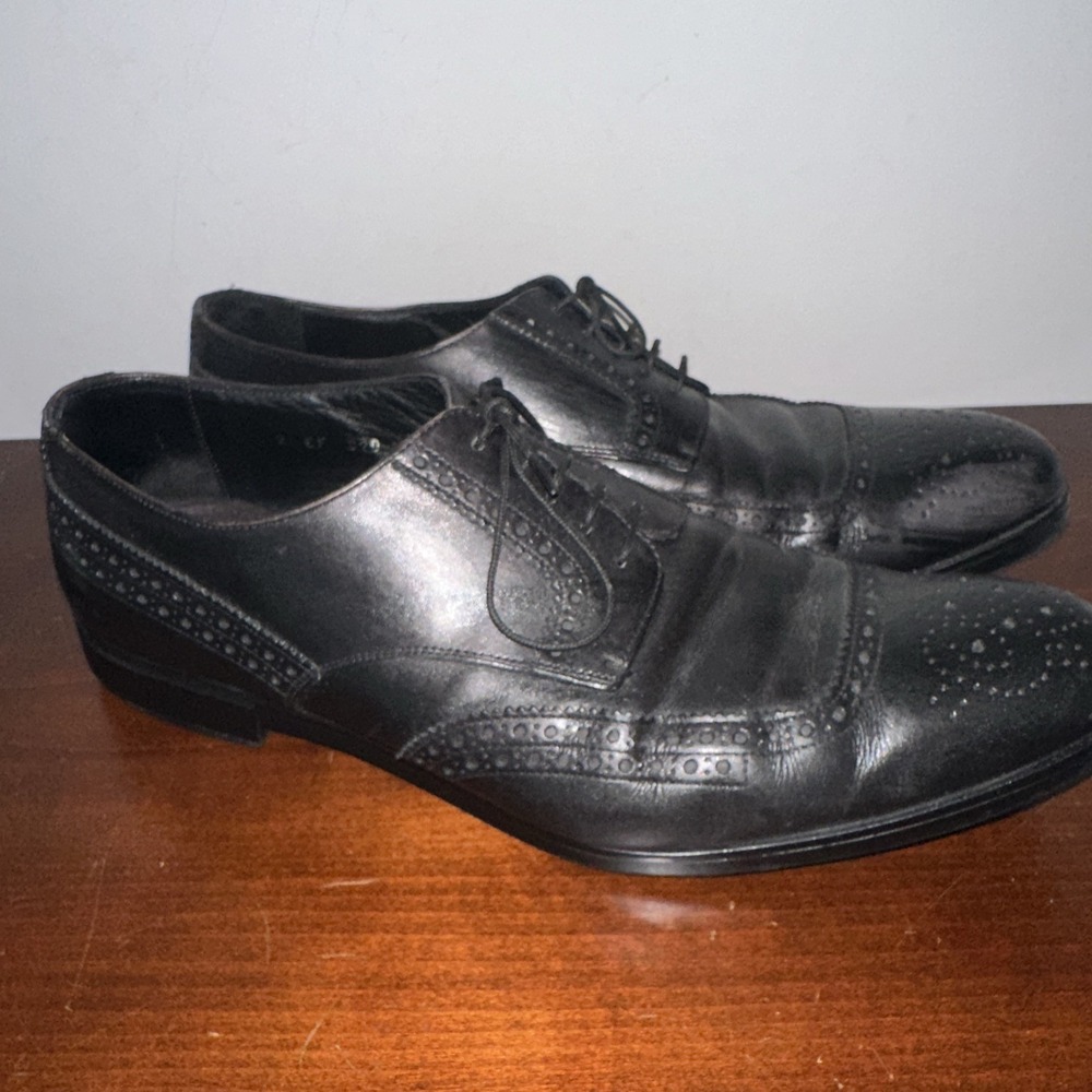 PRADA Size 10 USA Leather Wingtip Oxfords‎ Shoes Black Regular